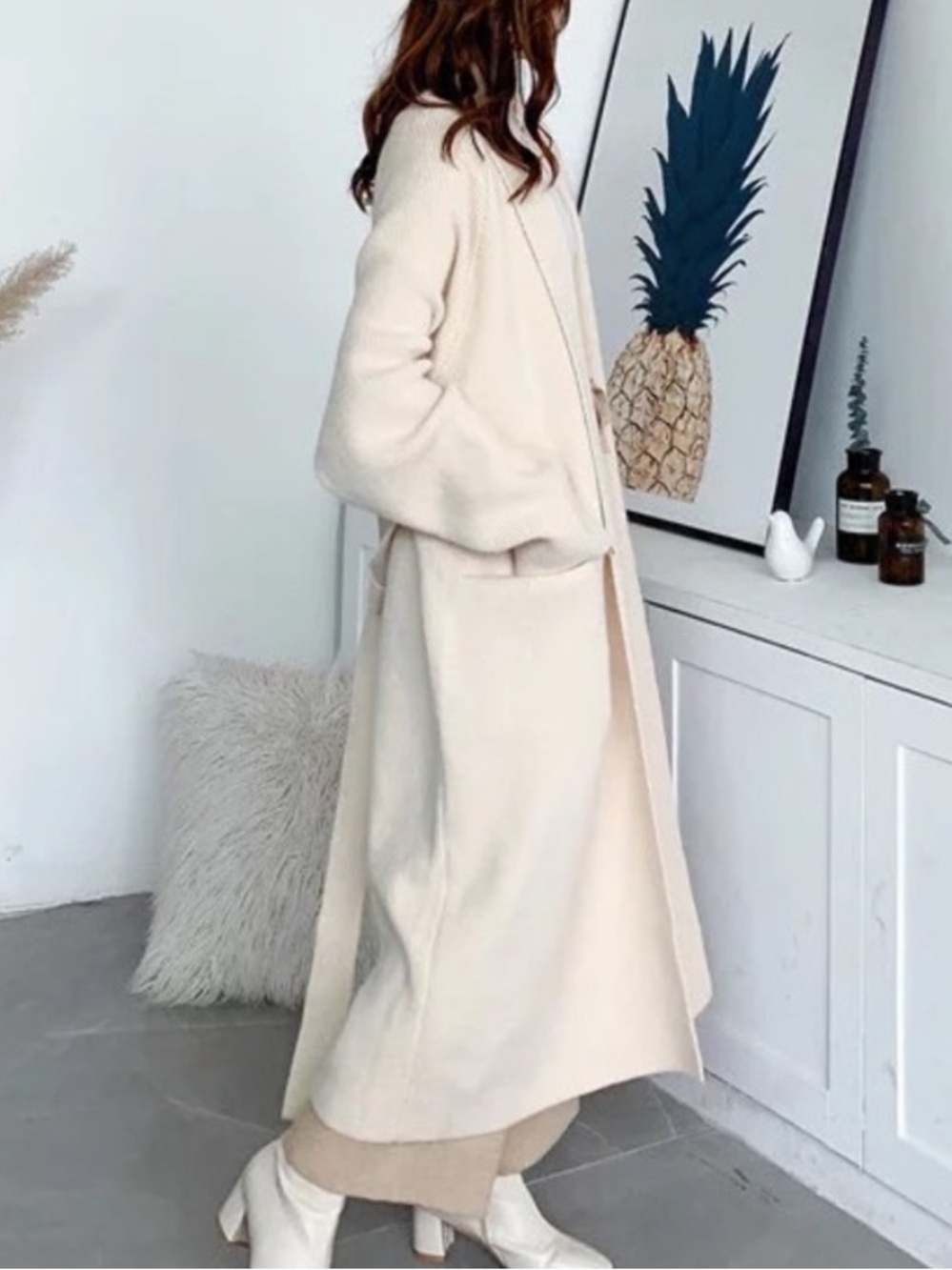 NWT • GORGEOUS Cream Longline Knit Belted Cardigan Sweater Coat / Coatigan - Picture 6 of 16